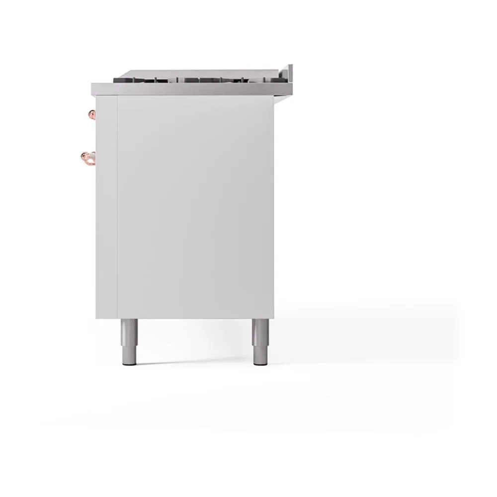 Ilve UN60FQNMPWHPLP Ilve Un60Fqnmpwhplp Nostalgie Ii Noblesse 60" Dual Fuel Range (9 Sealed Burners   Griddle, Liquid Propane, Solid Door, White, Copper)