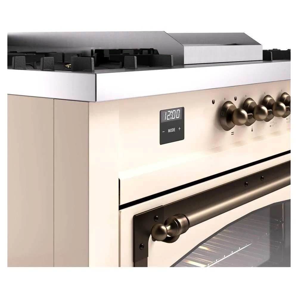 Ilve UN60FSNMPAWBLP Ilve Un60Fsnmpawblp Nostalgie Ii Noblesse 60" Dual Fuel Range (7 Sealed Burners   Griddle   French Top, Liquid Propane, Triple Glass Door, Antique White, Burnished)