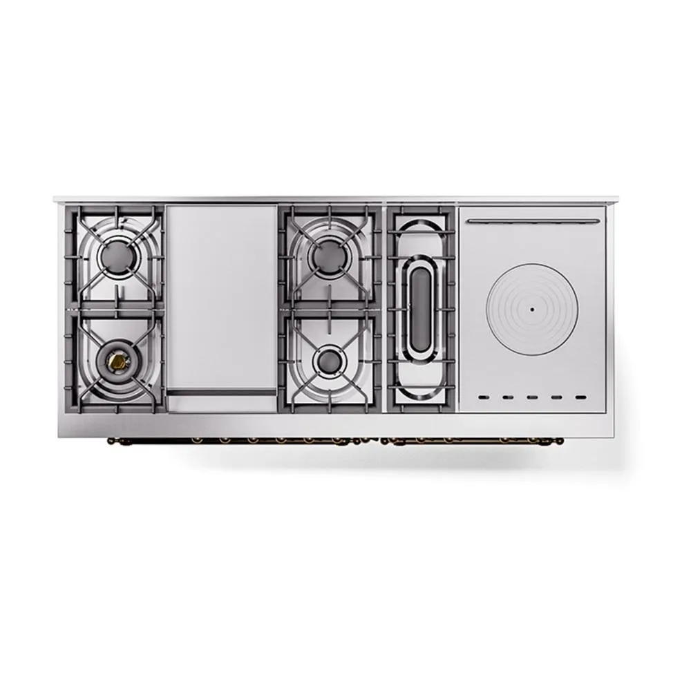 Ilve UN60FSNMPAWBLP Ilve Un60Fsnmpawblp Nostalgie Ii Noblesse 60" Dual Fuel Range (7 Sealed Burners   Griddle   French Top, Liquid Propane, Triple Glass Door, Antique White, Burnished)