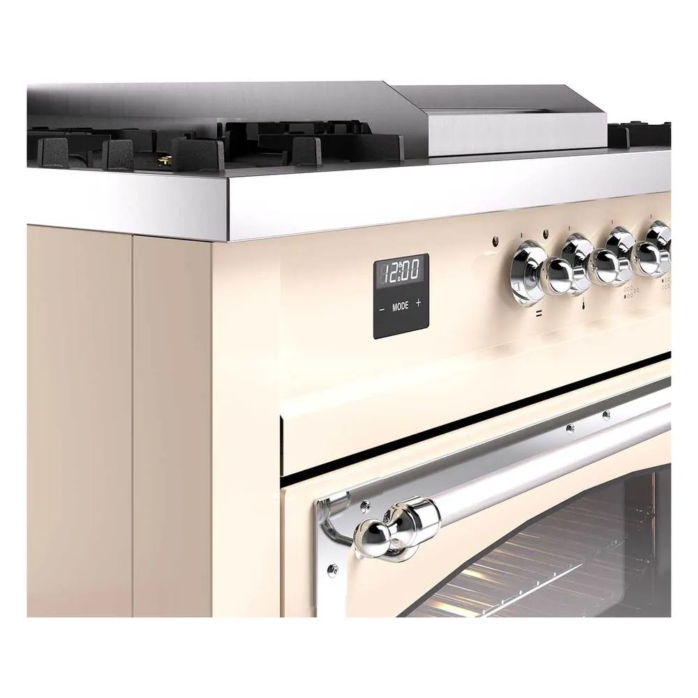 Ilve UN60FSNMPAWC Ilve Un60Fsnmpawc Nostalgie Ii Noblesse 60" Dual Fuel Range (7 Sealed Burners   Griddle   French Top, Natural Gas, Triple Glass Door, Antique White, Chrome)