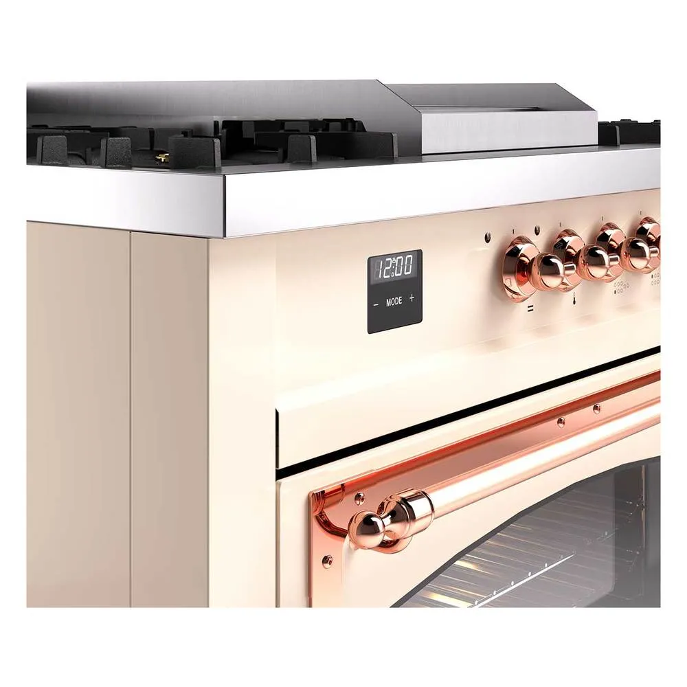 Ilve UN60FSNMPAWP Ilve Un60Fsnmpawp Nostalgie Ii Noblesse 60" Dual Fuel Range (7 Sealed Burners   Griddle   French Top, Natural Gas, Triple Glass Door, Antique White, Copper)