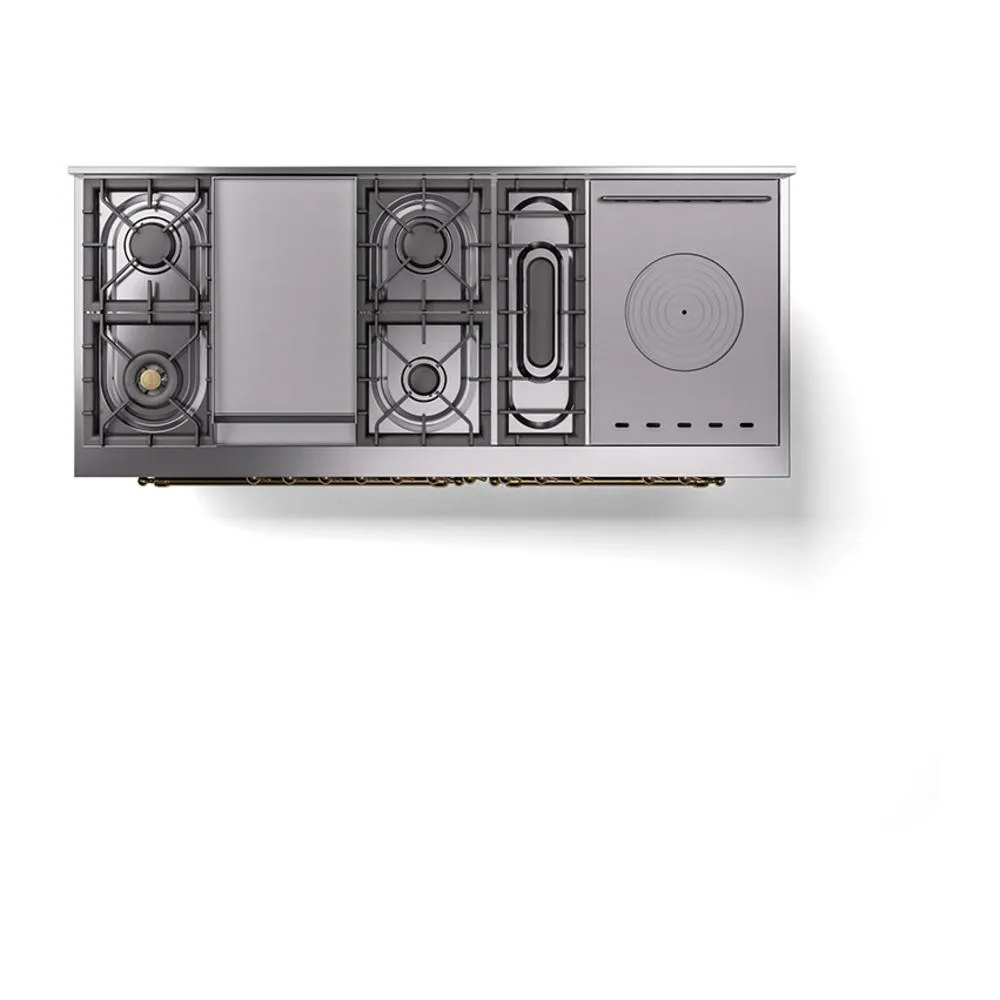 Ilve UN60FSNMPBGGLP Ilve Un60Fsnmpbgglp Nostalgie Ii Noblesse 60" Dual Fuel Range (7 Sealed Burners   Griddle   French Top, Liquid Propane, Triple Glass Door, Blue Grey, Brass)