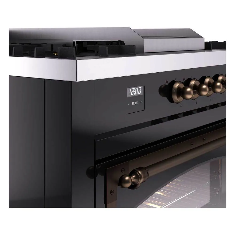 Ilve UN60FSNMPBKBLP Ilve Un60Fsnmpbkblp Nostalgie Ii Noblesse 60" Dual Fuel Range (7 Sealed Burners   Griddle   French Top, Liquid Propane, Triple Glass Door, Glossy Black, Burnished)