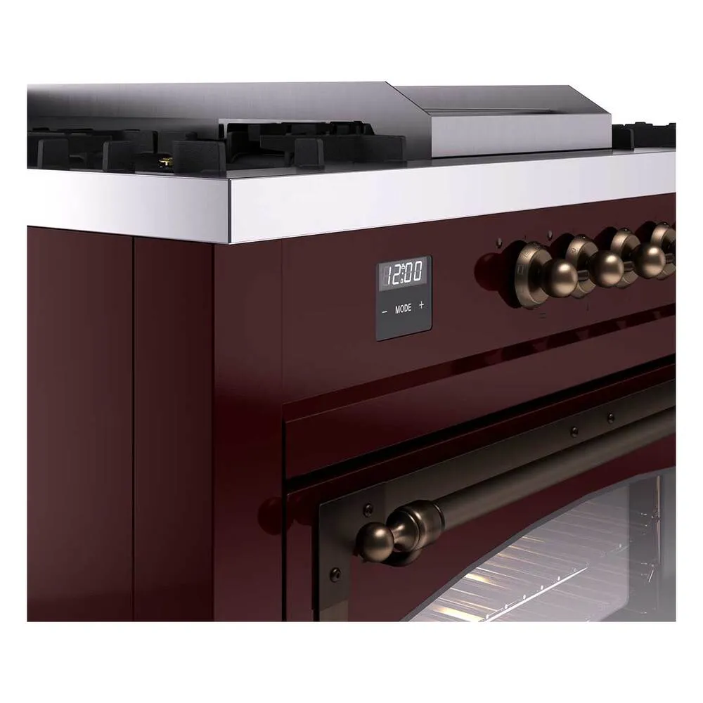 Ilve UN60FSNMPBUB Ilve Un60Fsnmpbub Nostalgie Ii Noblesse 60" Dual Fuel Range (7 Sealed Burners   Griddle   French Top, Natural Gas, Triple Glass Door, Burgundy, Burnished)