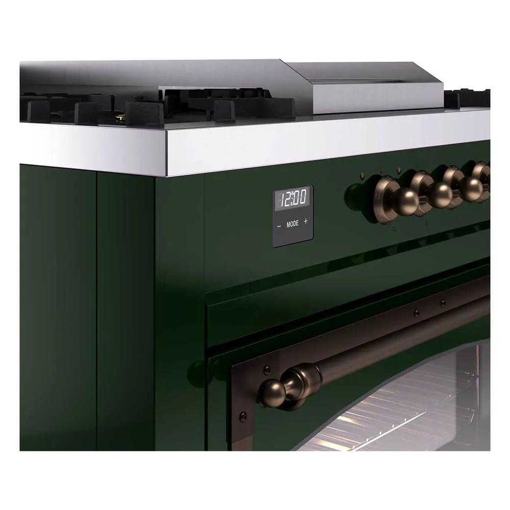 Ilve UN60FSNMPEGBLP Ilve Un60Fsnmpegblp Nostalgie Ii Noblesse 60" Dual Fuel Range (7 Sealed Burners   Griddle   French Top, Liquid Propane, Triple Glass Door, Emerald Green, Burnished)