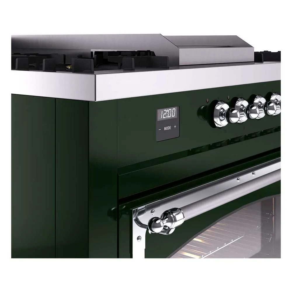 Ilve UN60FSNMPEGCLP Ilve Un60Fsnmpegclp Nostalgie Ii Noblesse 60" Dual Fuel Range (7 Sealed Burners   Griddle   French Top, Liquid Propane, Triple Glass Door, Emerald Green, Chrome)