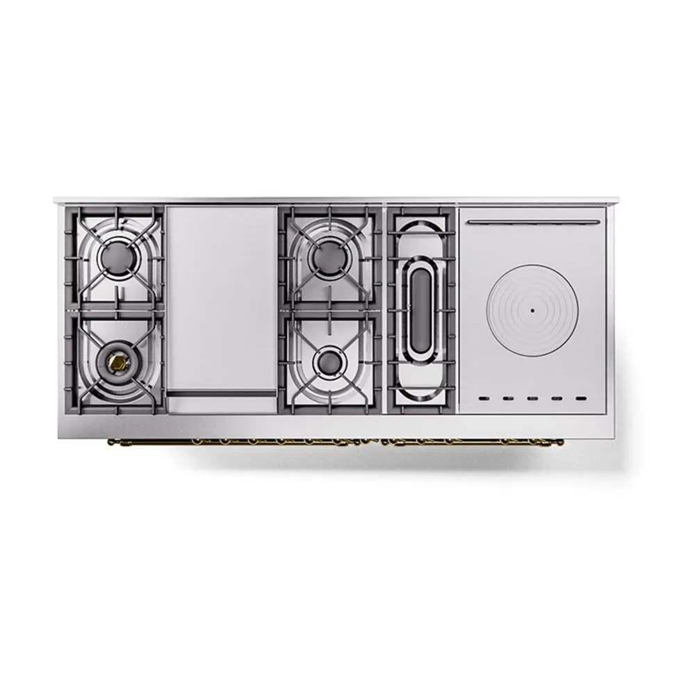 Ilve UN60FSNMPEGGLP Ilve Un60Fsnmpegglp Nostalgie Ii Noblesse 60" Dual Fuel Range (7 Sealed Burners   Griddle   French Top, Liquid Propane, Triple Glass Door, Emerald Green, Brass)