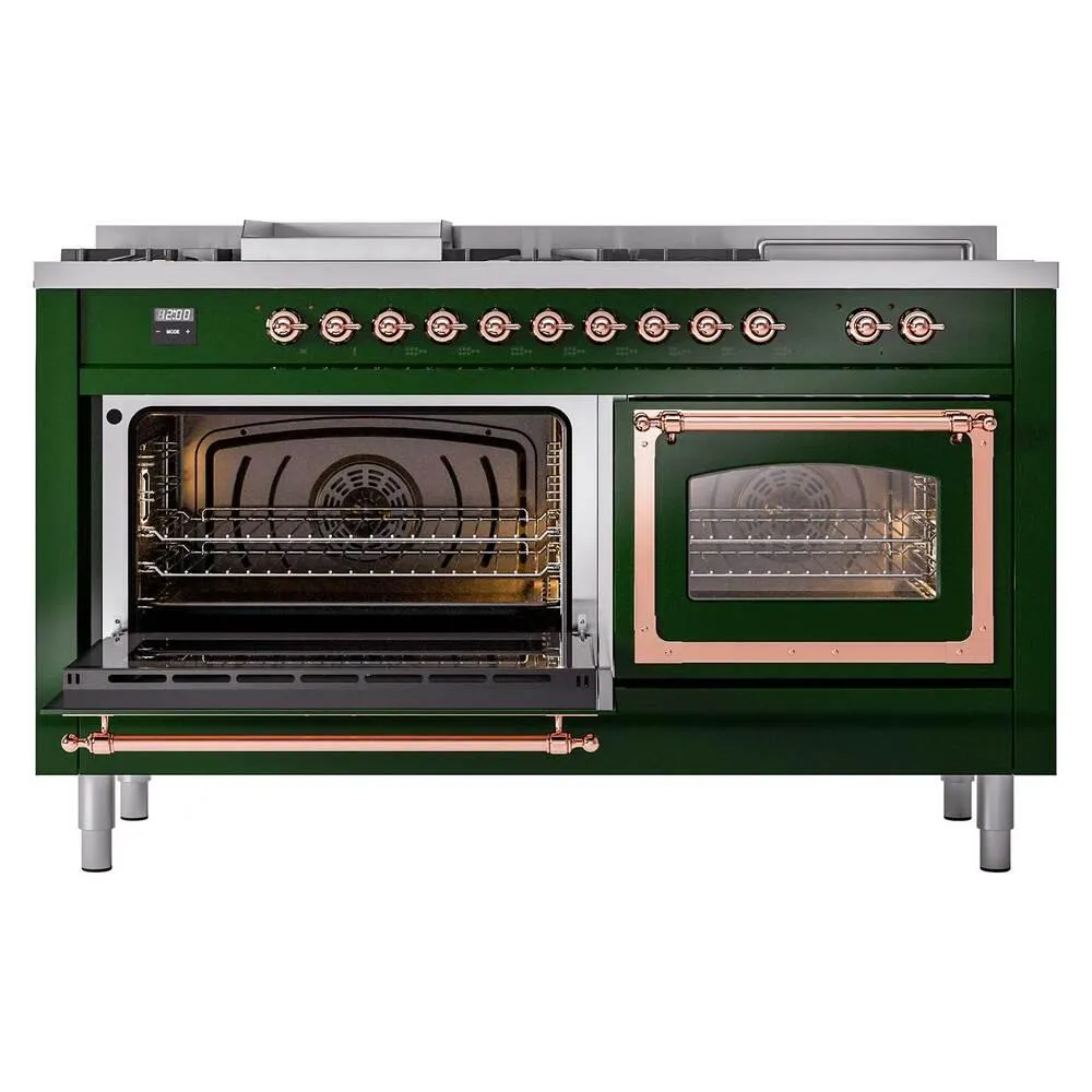 Ilve UN60FSNMPEGP Ilve Un60Fsnmpegp Nostalgie Ii Noblesse 60" Dual Fuel Range (7 Sealed Burners   Griddle   French Top, Natural Gas, Triple Glass Door, Emerald Green, Copper)