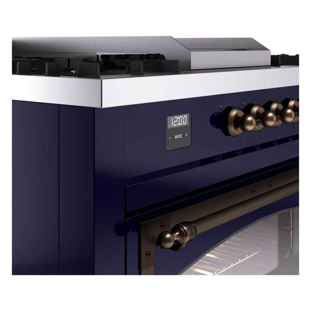 Ilve UN60FSNMPMBB Ilve Un60Fsnmpmbb Nostalgie Ii Noblesse 60" Dual Fuel Range (7 Sealed Burners   Griddle   French Top, Natural Gas, Triple Glass Door, Midnight Blue, Burnished)