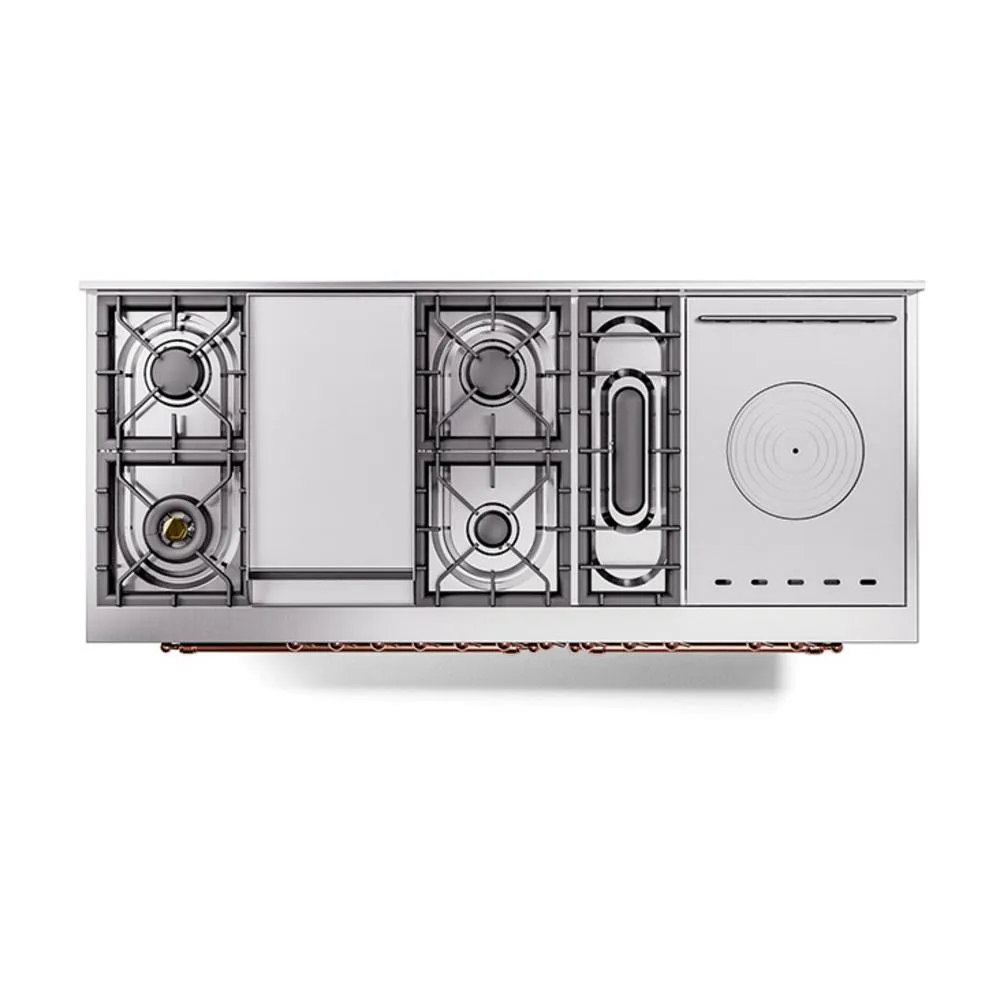 Ilve UN60FSNMPMBP Ilve Un60Fsnmpmbp Nostalgie Ii Noblesse 60" Dual Fuel Range (7 Sealed Burners   Griddle   French Top, Natural Gas, Triple Glass Door, Midnight Blue, Copper)