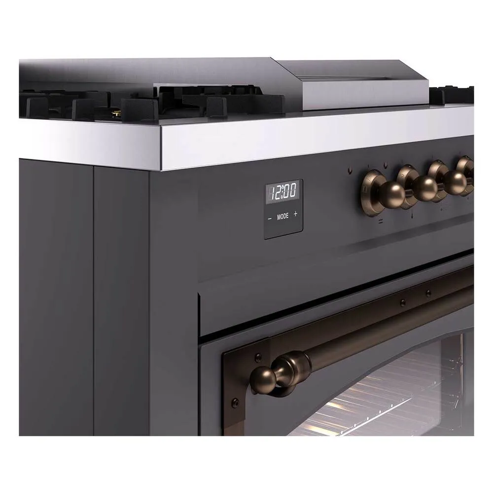 Ilve UN60FSNMPMGBLP Ilve Un60Fsnmpmgblp Nostalgie Ii Noblesse 60" Dual Fuel Range (7 Sealed Burners   Griddle   French Top, Liquid Propane, Triple Glass Door, Graphite Matte, Burnished)
