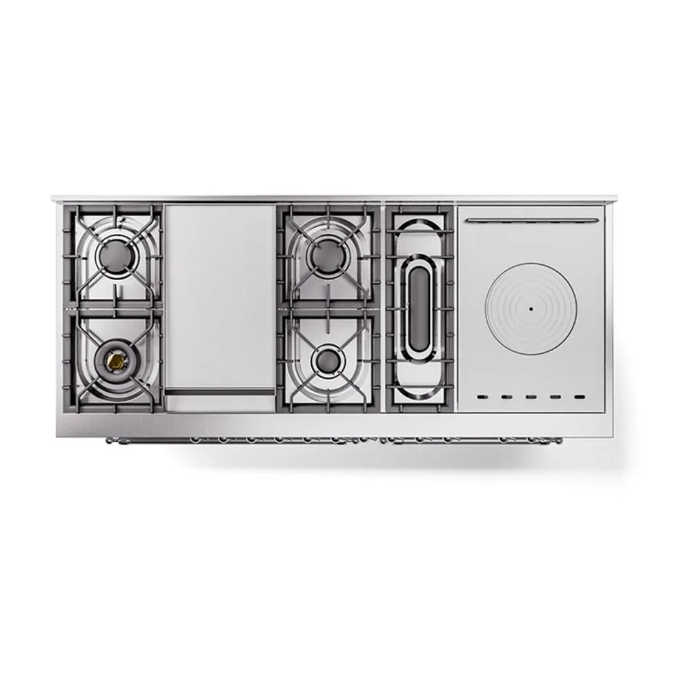 Ilve UN60FSNMPRAC Ilve Un60Fsnmprac Nostalgie Ii Noblesse 60" Dual Fuel Range (7 Sealed Burners   Griddle   French Top, Natural Gas, Triple Glass Door, Ral, Chrome)
