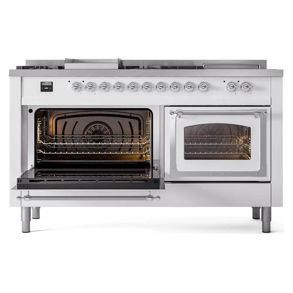 Ilve UN60FSNMPRAC Ilve Un60Fsnmprac Nostalgie Ii Noblesse 60" Dual Fuel Range (7 Sealed Burners   Griddle   French Top, Natural Gas, Triple Glass Door, Ral, Chrome)