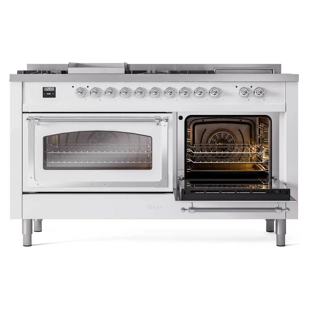 Ilve UN60FSNMPRAC Ilve Un60Fsnmprac Nostalgie Ii Noblesse 60" Dual Fuel Range (7 Sealed Burners   Griddle   French Top, Natural Gas, Triple Glass Door, Ral, Chrome)