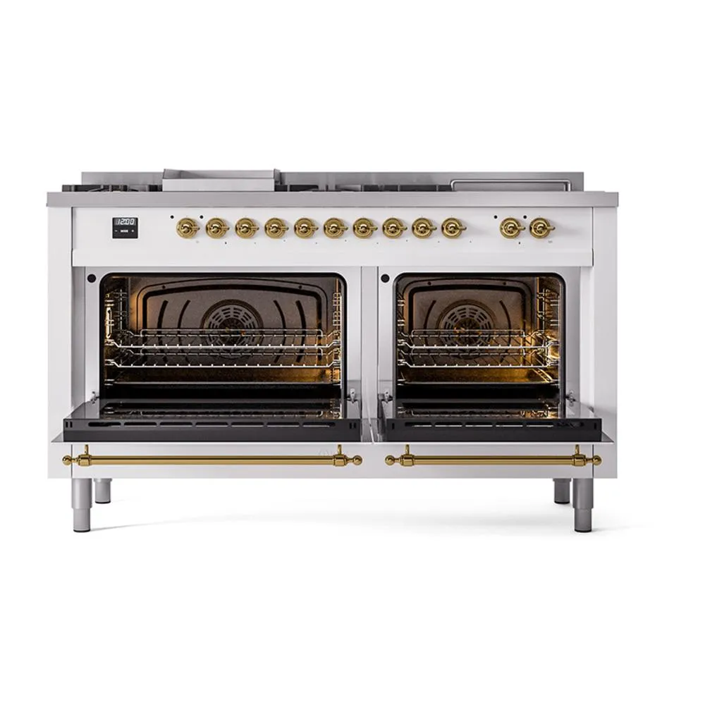 Ilve UN60FSNMPRAGLP Ilve Un60Fsnmpraglp Nostalgie Ii Noblesse 60" Dual Fuel Range (7 Sealed Burners   Griddle   French Top, Liquid Propane, Triple Glass Door, Ral, Brass)