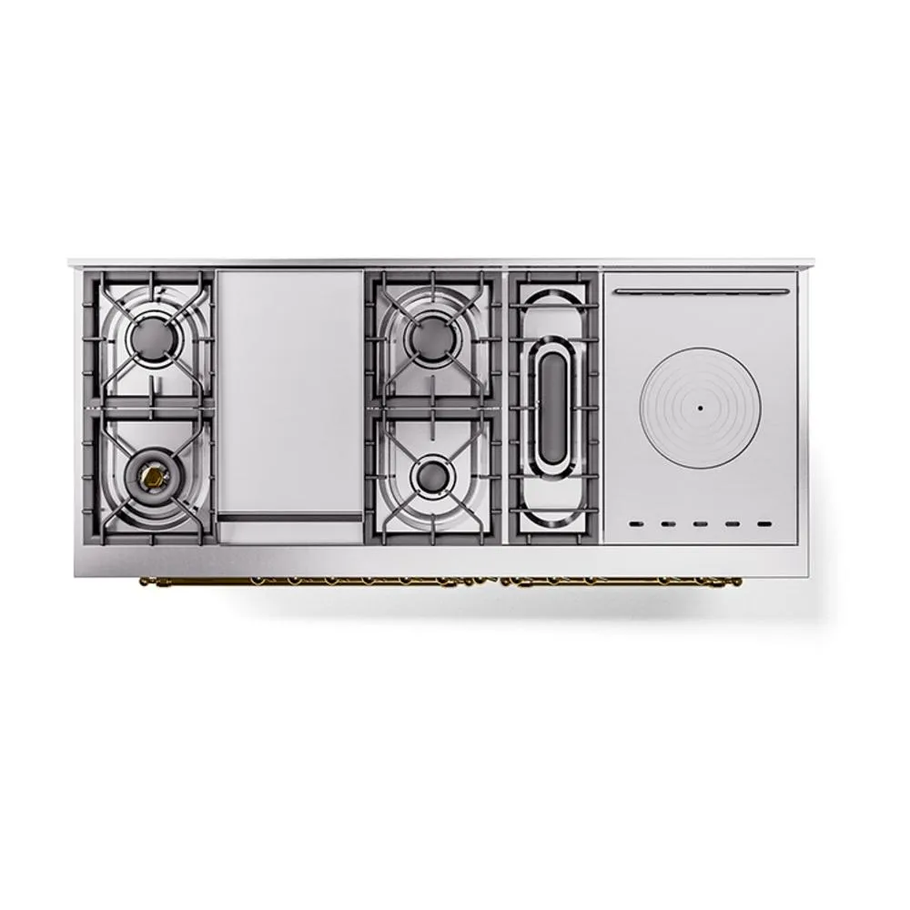 Ilve UN60FSNMPRAGLP Ilve Un60Fsnmpraglp Nostalgie Ii Noblesse 60" Dual Fuel Range (7 Sealed Burners   Griddle   French Top, Liquid Propane, Triple Glass Door, Ral, Brass)