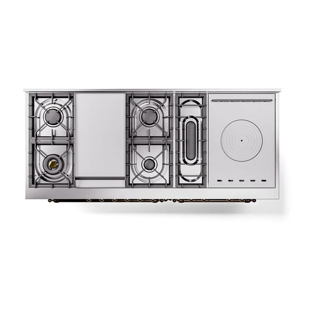 Ilve UN60FSNMPSSB Ilve Un60Fsnmpssb Nostalgie Ii Noblesse 60" Dual Fuel Range (7 Sealed Burners   Griddle   French Top, Natural Gas, Triple Glass Door, Stainless Steel, Burnished)