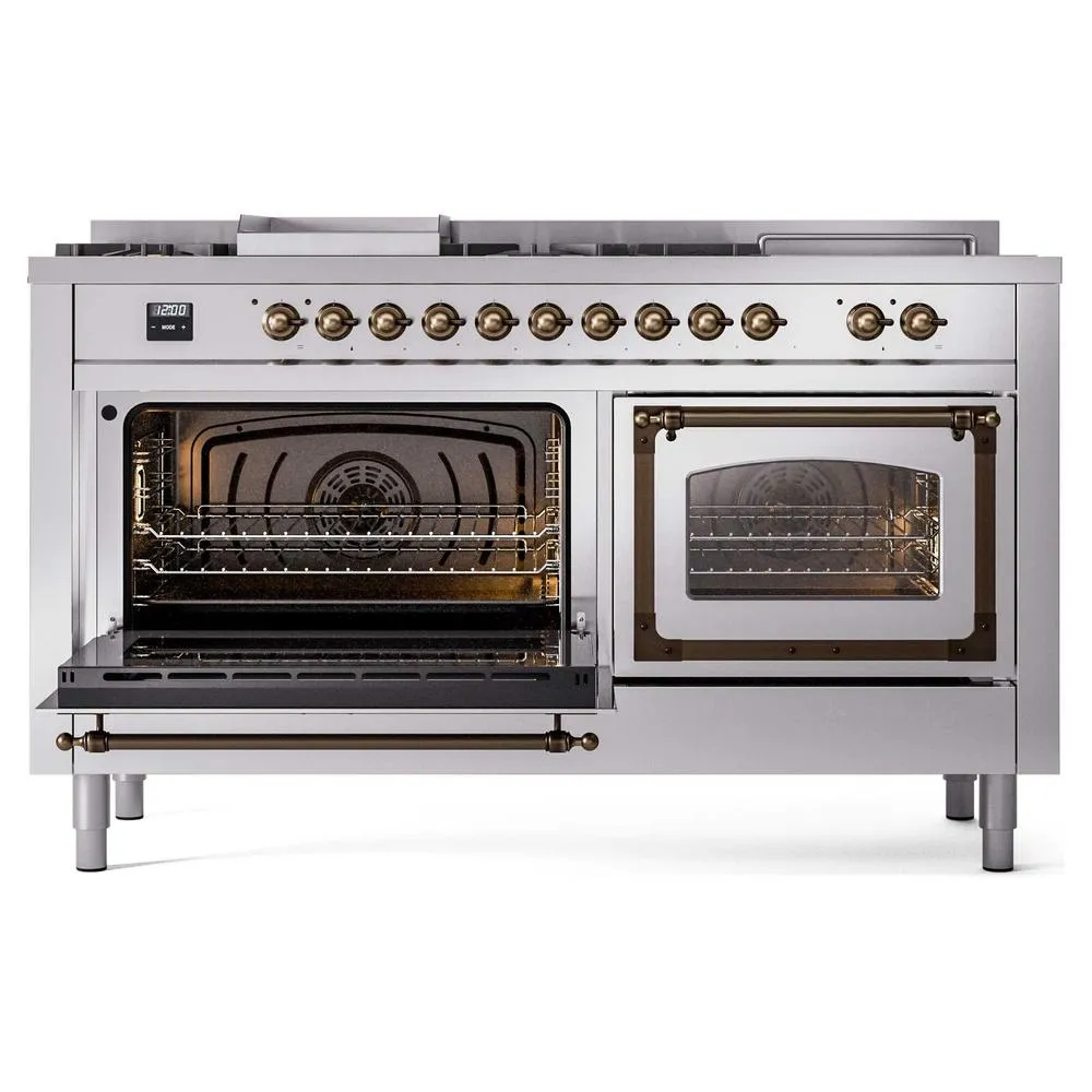 Ilve UN60FSNMPSSB Ilve Un60Fsnmpssb Nostalgie Ii Noblesse 60" Dual Fuel Range (7 Sealed Burners   Griddle   French Top, Natural Gas, Triple Glass Door, Stainless Steel, Burnished)