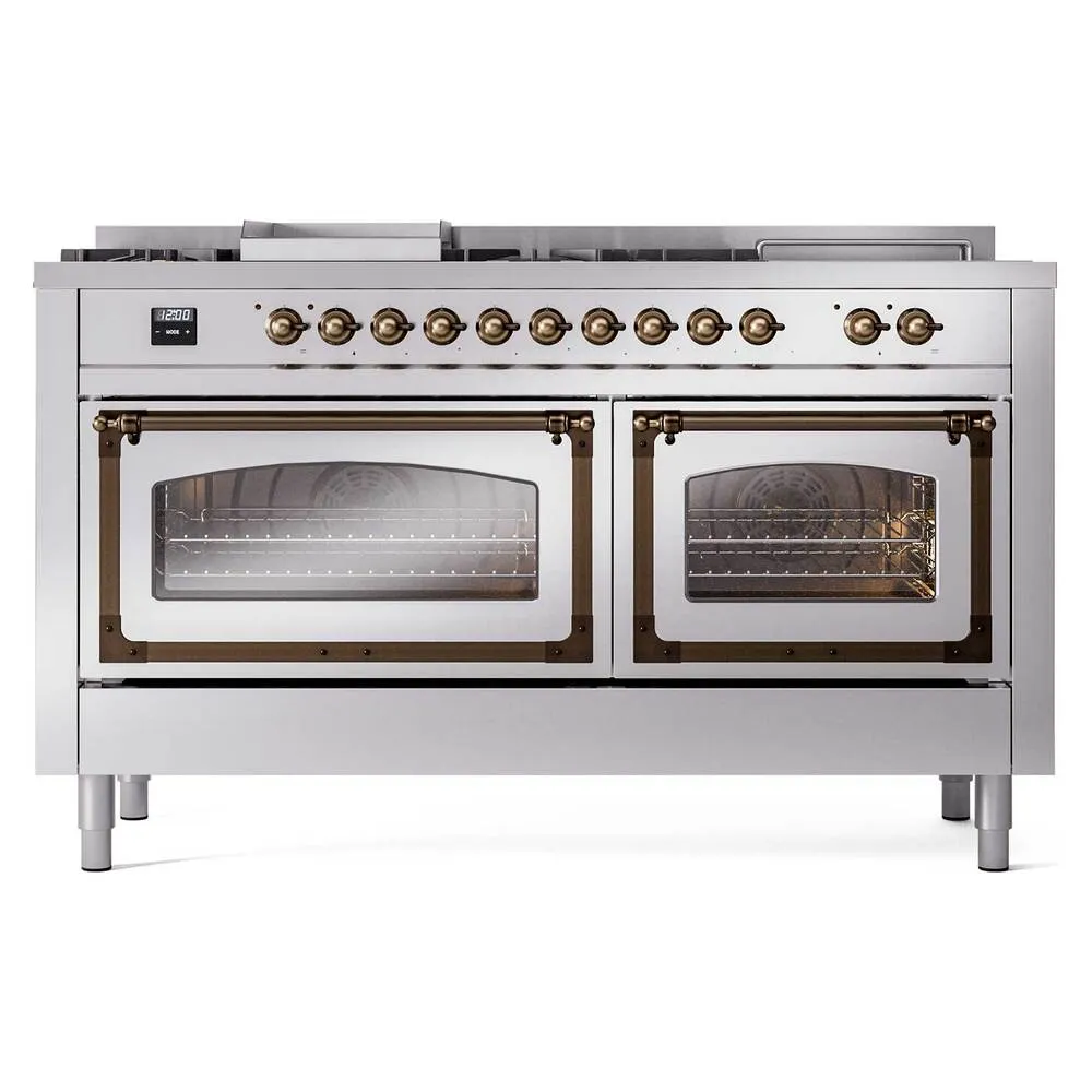 Ilve UN60FSNMPSSB Ilve Un60Fsnmpssb Nostalgie Ii Noblesse 60" Dual Fuel Range (7 Sealed Burners   Griddle   French Top, Natural Gas, Triple Glass Door, Stainless Steel, Burnished)