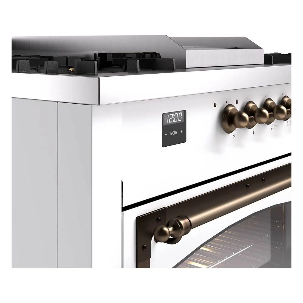 Ilve UN60FSNMPWHB Ilve Un60Fsnmpwhb Nostalgie Ii Noblesse 60" Dual Fuel Range (7 Sealed Burners   Griddle   French Top, Natural Gas, Triple Glass Door, White, Burnished)