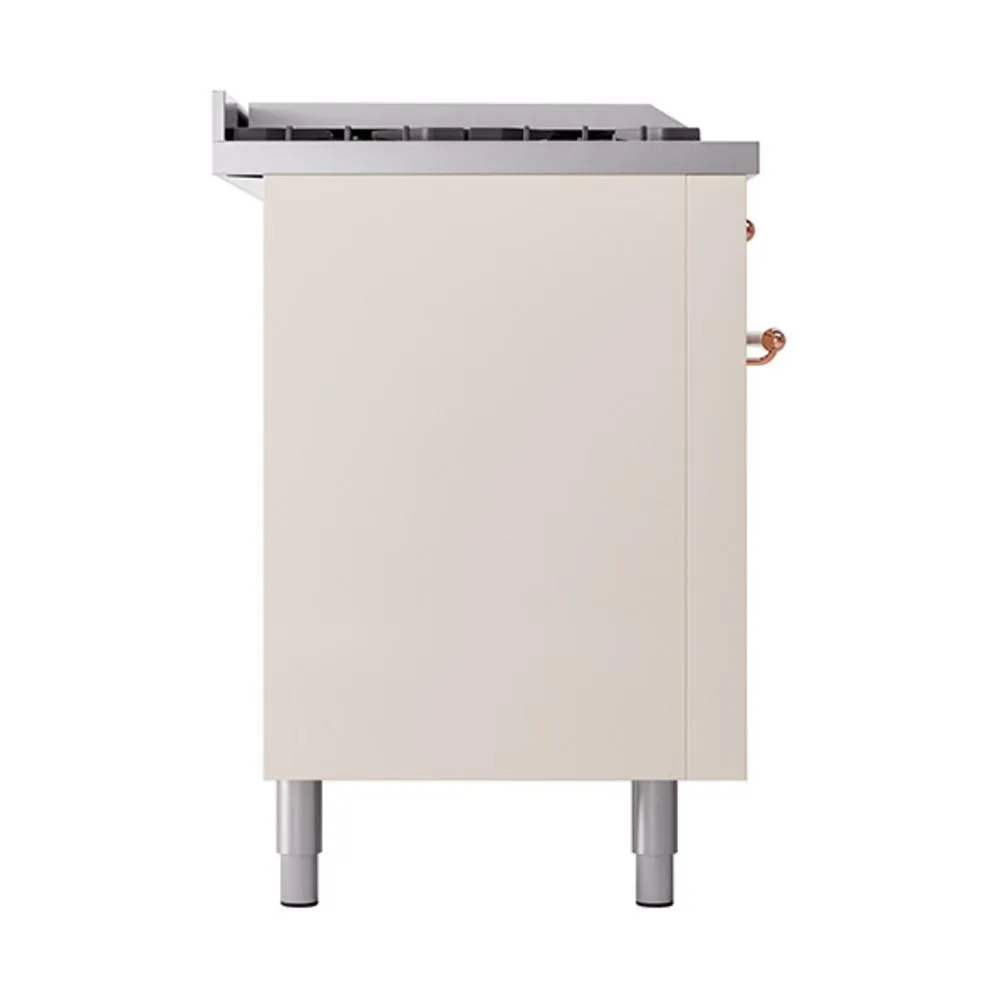Ilve UN60FSQNMPAWP Ilve Un60Fsqnmpawp Nostalgie Ii Noblesse 60" Dual Fuel Range (7 Sealed Burners   Griddle   French Top, Natural Gas, Solid Door, Antique White, Copper)