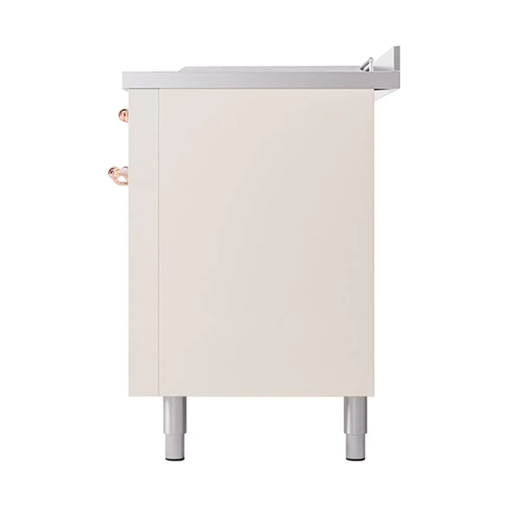 Ilve UN60FSQNMPAWP Ilve Un60Fsqnmpawp Nostalgie Ii Noblesse 60" Dual Fuel Range (7 Sealed Burners   Griddle   French Top, Natural Gas, Solid Door, Antique White, Copper)