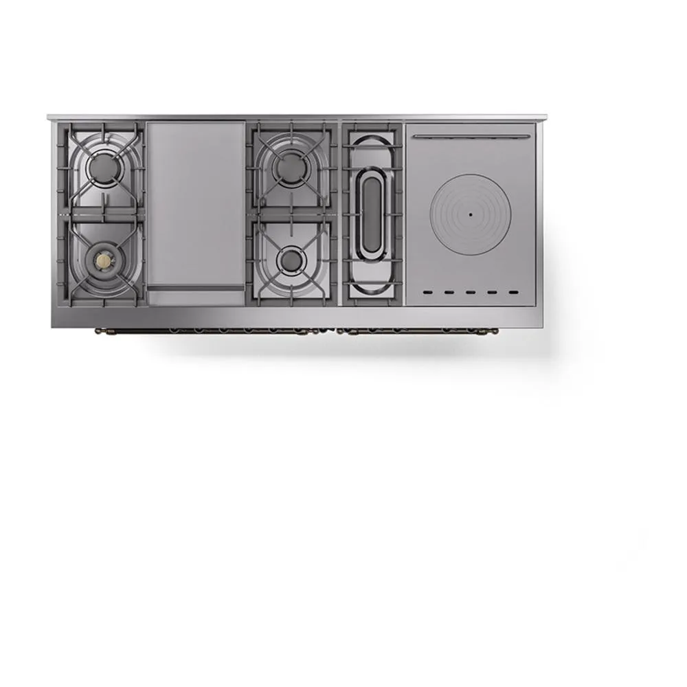 Ilve UN60FSQNMPBGBLP Ilve Un60Fsqnmpbgblp Nostalgie Ii Noblesse 60" Dual Fuel Range (7 Sealed Burners   Griddle   French Top, Liquid Propane, Solid Door, Blue Grey, Burnished)