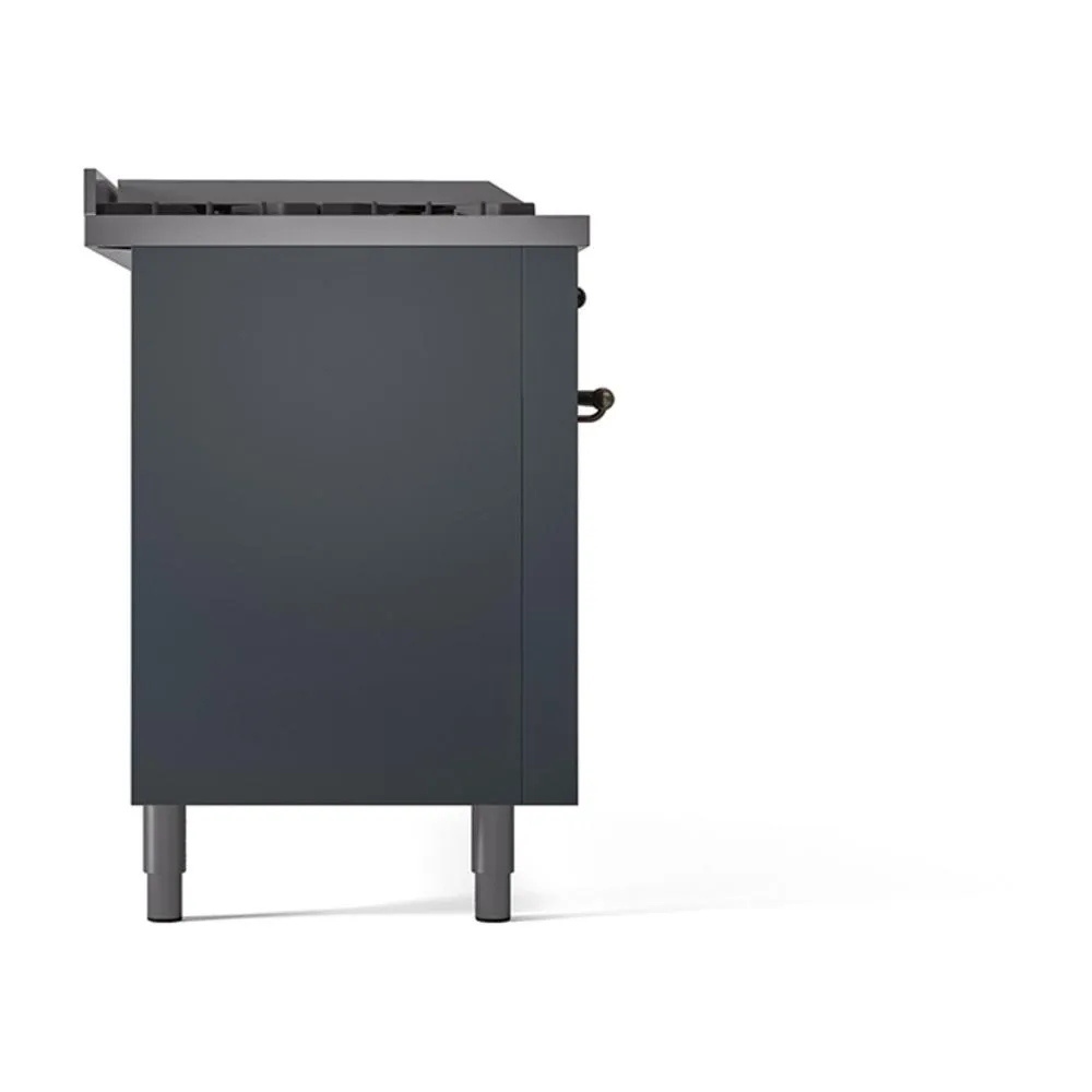 Ilve UN60FSQNMPBGBLP Ilve Un60Fsqnmpbgblp Nostalgie Ii Noblesse 60" Dual Fuel Range (7 Sealed Burners   Griddle   French Top, Liquid Propane, Solid Door, Blue Grey, Burnished)