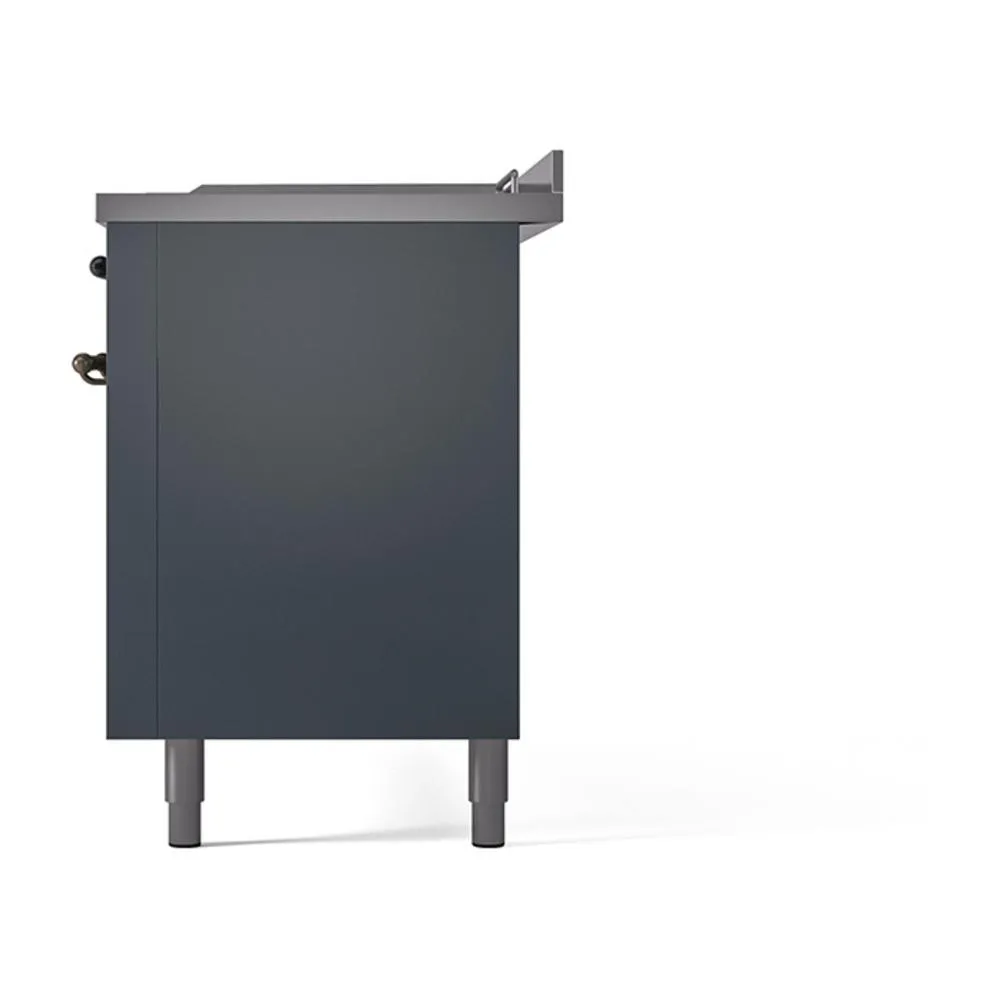 Ilve UN60FSQNMPBGBLP Ilve Un60Fsqnmpbgblp Nostalgie Ii Noblesse 60" Dual Fuel Range (7 Sealed Burners   Griddle   French Top, Liquid Propane, Solid Door, Blue Grey, Burnished)