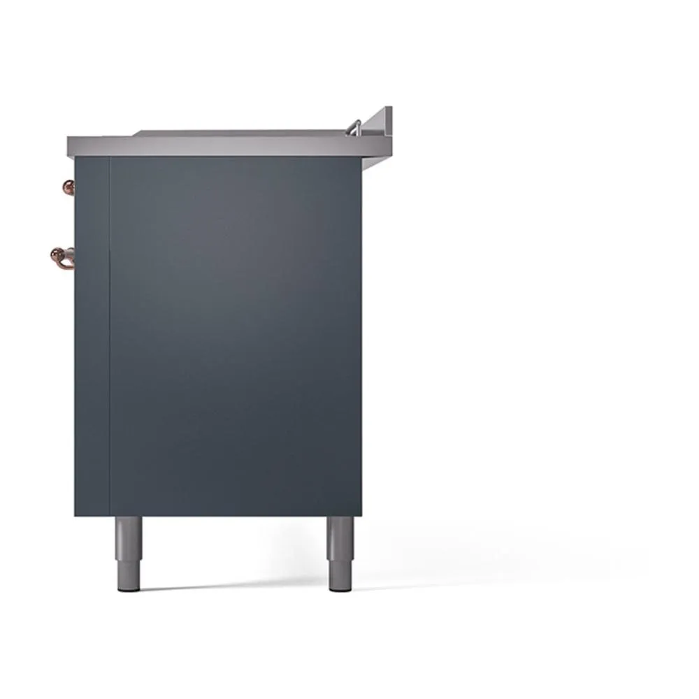 Ilve UN60FSQNMPBGPLP Ilve Un60Fsqnmpbgplp Nostalgie Ii Noblesse 60" Dual Fuel Range (7 Sealed Burners   Griddle   French Top, Liquid Propane, Solid Door, Blue Grey, Copper)