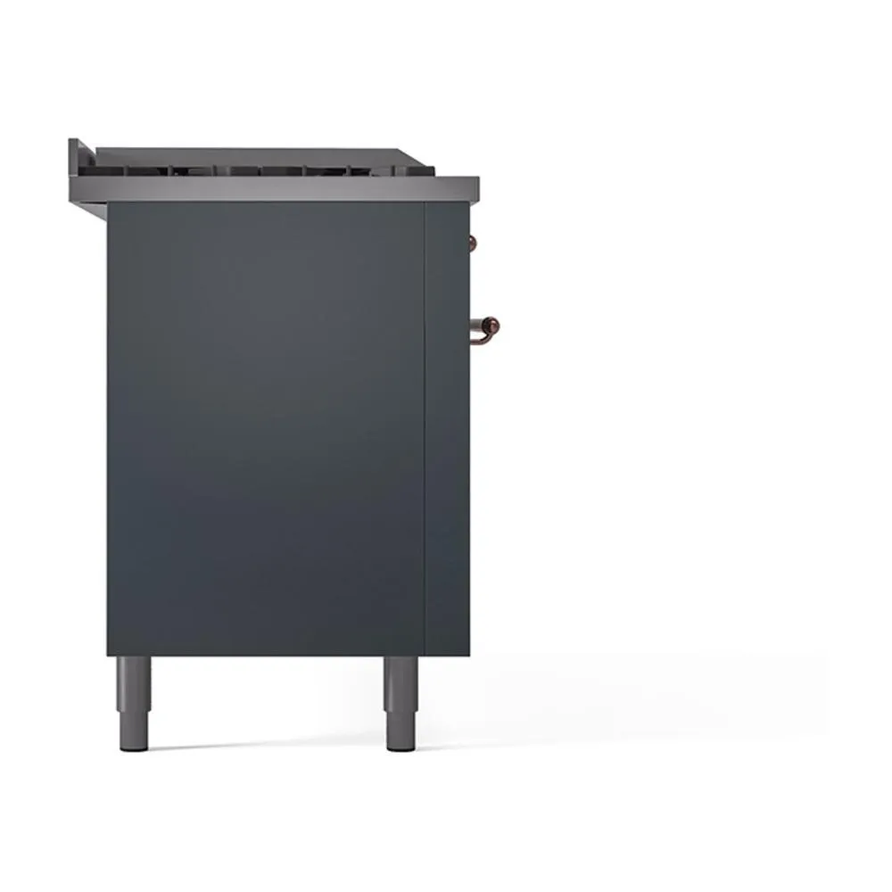 Ilve UN60FSQNMPBGPLP Ilve Un60Fsqnmpbgplp Nostalgie Ii Noblesse 60" Dual Fuel Range (7 Sealed Burners   Griddle   French Top, Liquid Propane, Solid Door, Blue Grey, Copper)