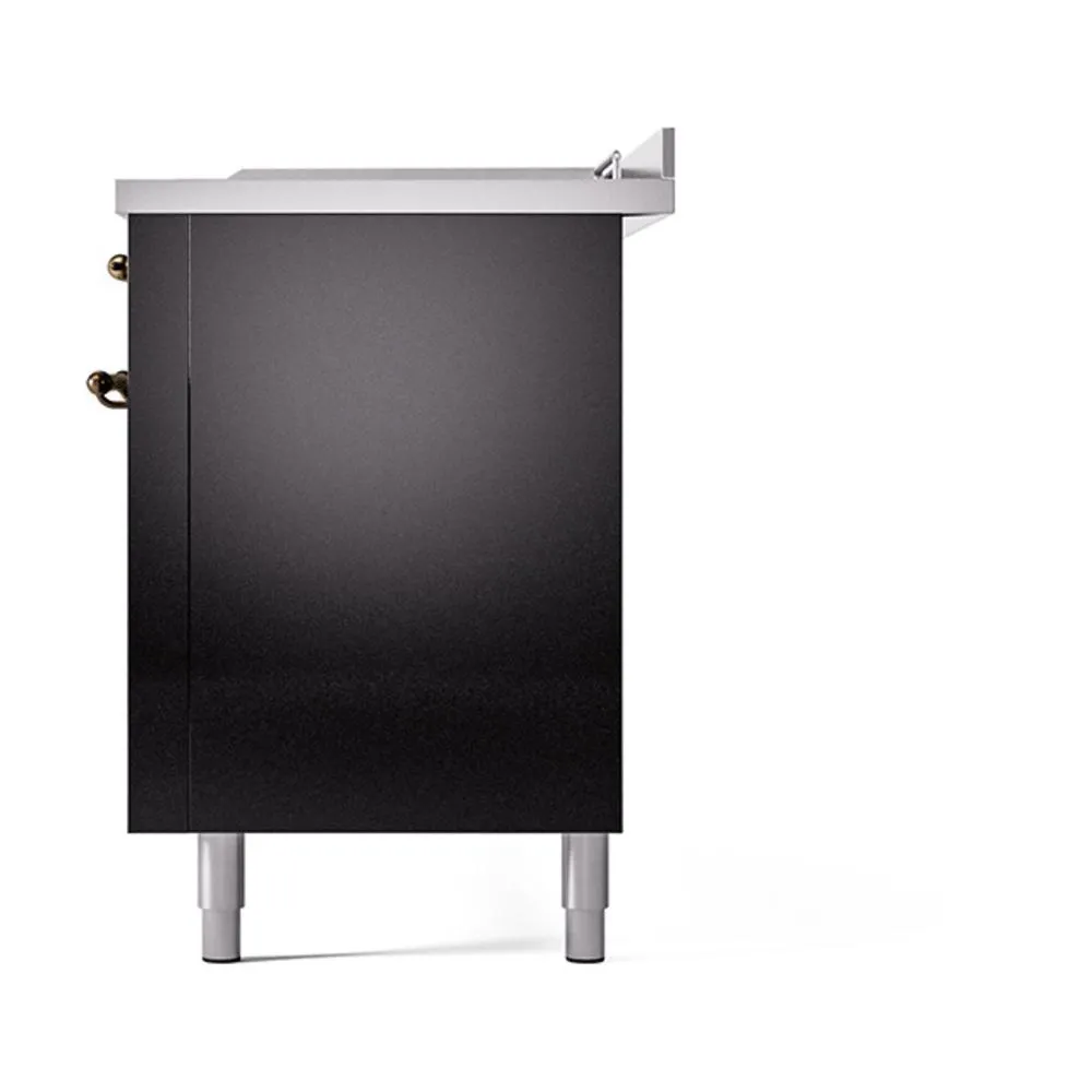 Ilve UN60FSQNMPBKBLP Ilve Un60Fsqnmpbkblp Nostalgie Ii Noblesse 60" Dual Fuel Range (7 Sealed Burners   Griddle   French Top, Liquid Propane, Solid Door, Glossy Black, Burnished)