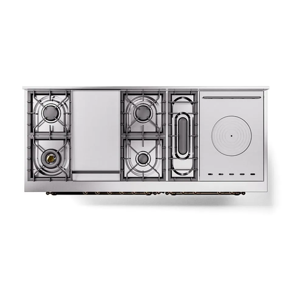 Ilve UN60FSQNMPBKBLP Ilve Un60Fsqnmpbkblp Nostalgie Ii Noblesse 60" Dual Fuel Range (7 Sealed Burners   Griddle   French Top, Liquid Propane, Solid Door, Glossy Black, Burnished)