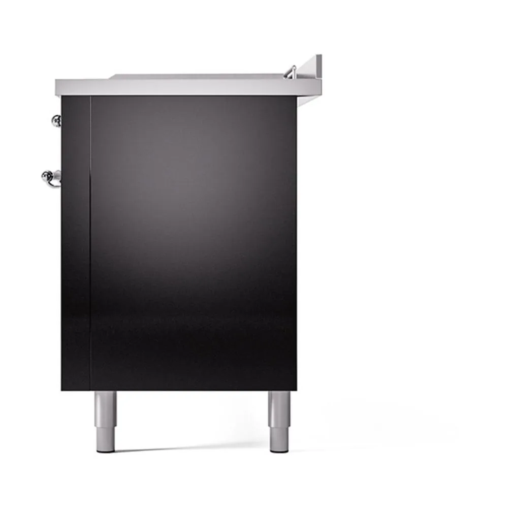 Ilve UN60FSQNMPBKCLP Ilve Un60Fsqnmpbkclp Nostalgie Ii Noblesse 60" Dual Fuel Range (7 Sealed Burners   Griddle   French Top, Liquid Propane, Solid Door, Glossy Black, Chrome)