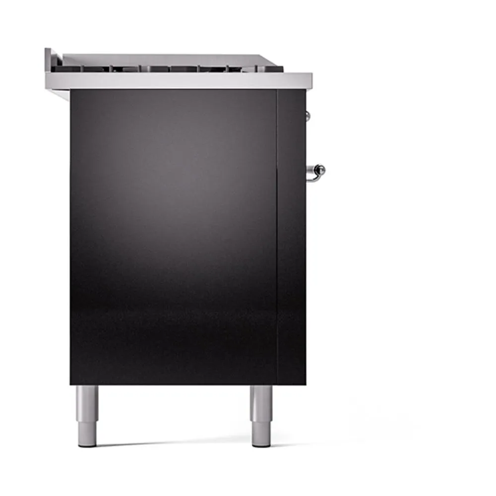 Ilve UN60FSQNMPBKCLP Ilve Un60Fsqnmpbkclp Nostalgie Ii Noblesse 60" Dual Fuel Range (7 Sealed Burners   Griddle   French Top, Liquid Propane, Solid Door, Glossy Black, Chrome)