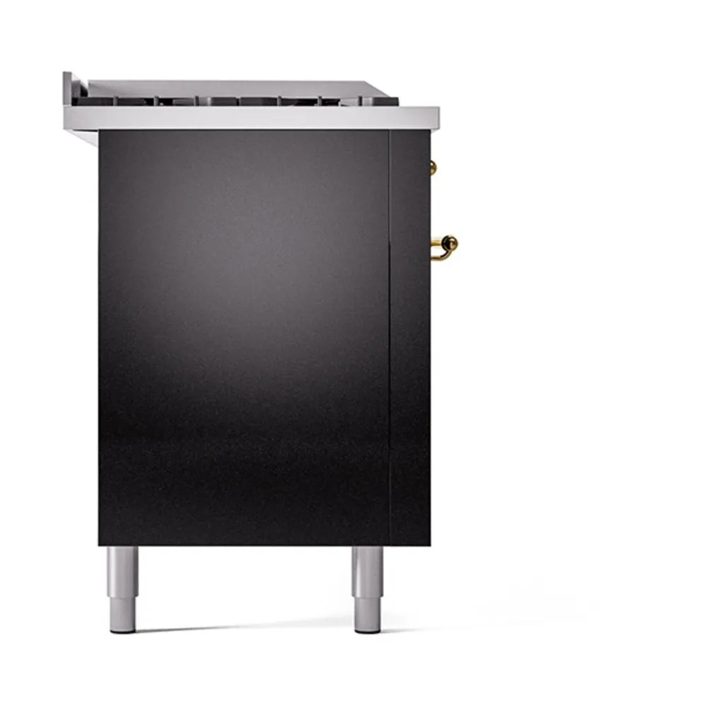 Ilve UN60FSQNMPBKG Ilve Un60Fsqnmpbkg Nostalgie Ii Noblesse 60" Dual Fuel Range (7 Sealed Burners   Griddle   French Top, Natural Gas, Solid Door, Glossy Black, Brass)