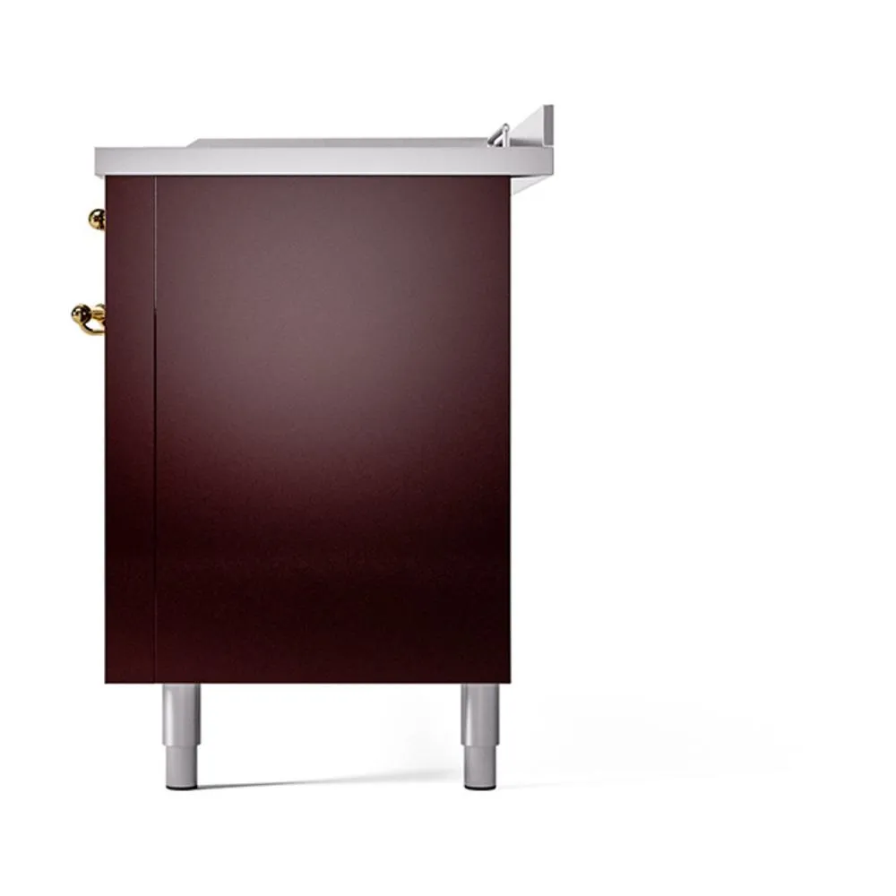 Ilve UN60FSQNMPBUGLP Ilve Un60Fsqnmpbuglp Nostalgie Ii Noblesse 60" Dual Fuel Range (7 Sealed Burners   Griddle   French Top, Liquid Propane, Solid Door, Burgundy, Brass)