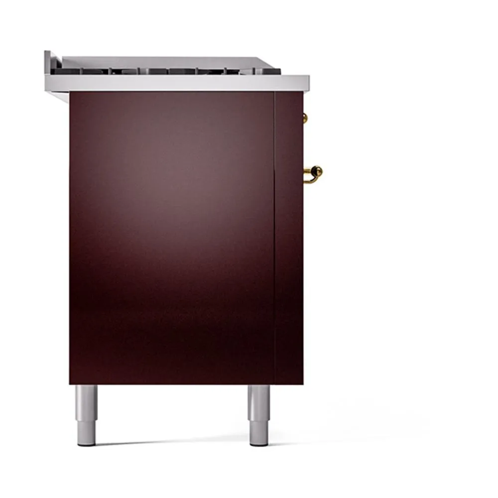Ilve UN60FSQNMPBUGLP Ilve Un60Fsqnmpbuglp Nostalgie Ii Noblesse 60" Dual Fuel Range (7 Sealed Burners   Griddle   French Top, Liquid Propane, Solid Door, Burgundy, Brass)