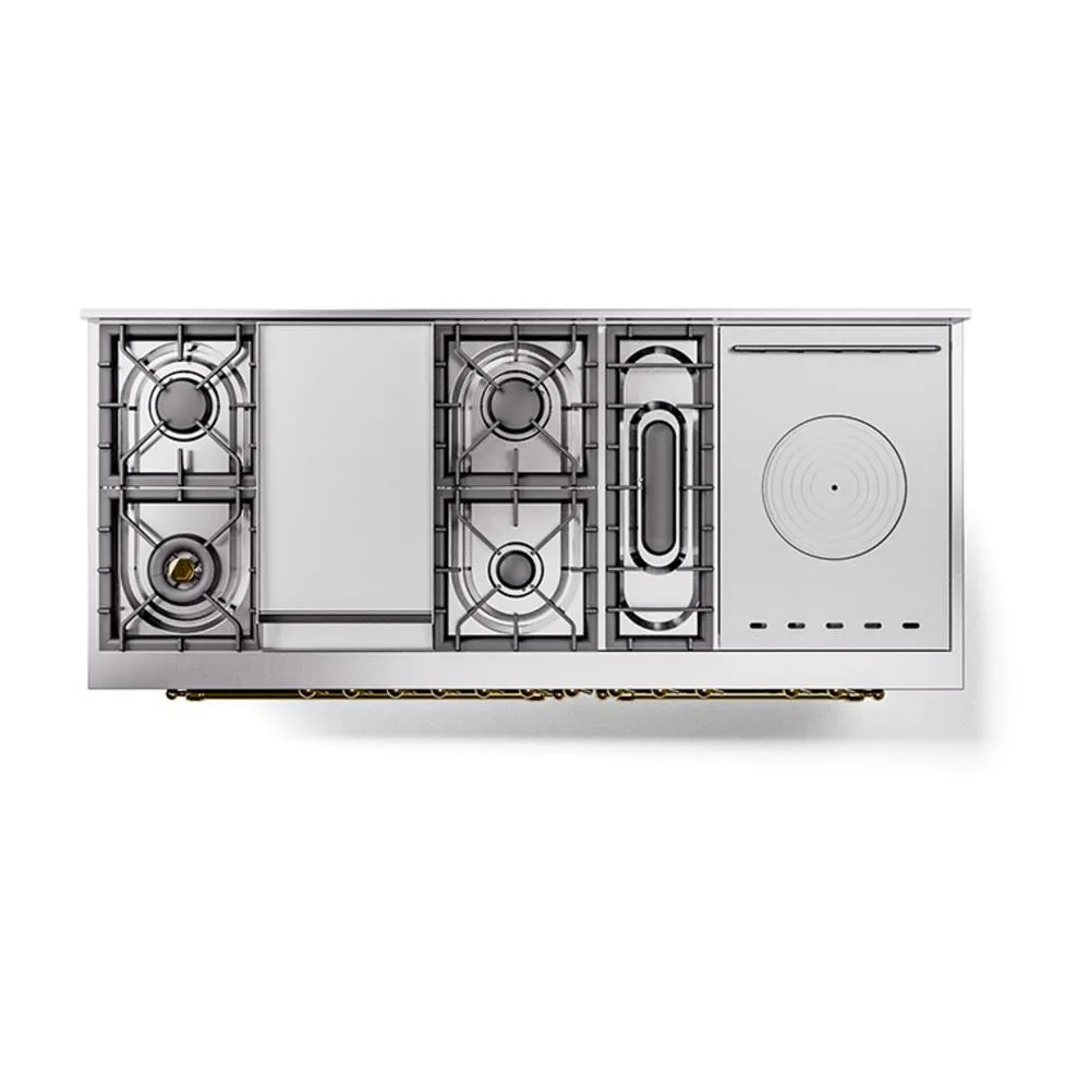 Ilve UN60FSQNMPBUGLP Ilve Un60Fsqnmpbuglp Nostalgie Ii Noblesse 60" Dual Fuel Range (7 Sealed Burners   Griddle   French Top, Liquid Propane, Solid Door, Burgundy, Brass)
