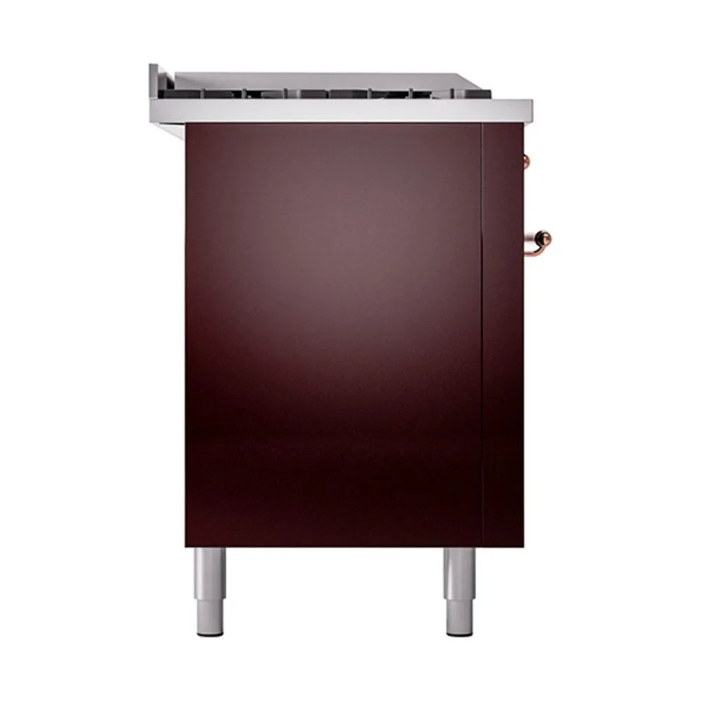 Ilve UN60FSQNMPBUP Ilve Un60Fsqnmpbup Nostalgie Ii Noblesse 60" Dual Fuel Range (7 Sealed Burners   Griddle   French Top, Natural Gas, Solid Door, Burgundy, Copper)