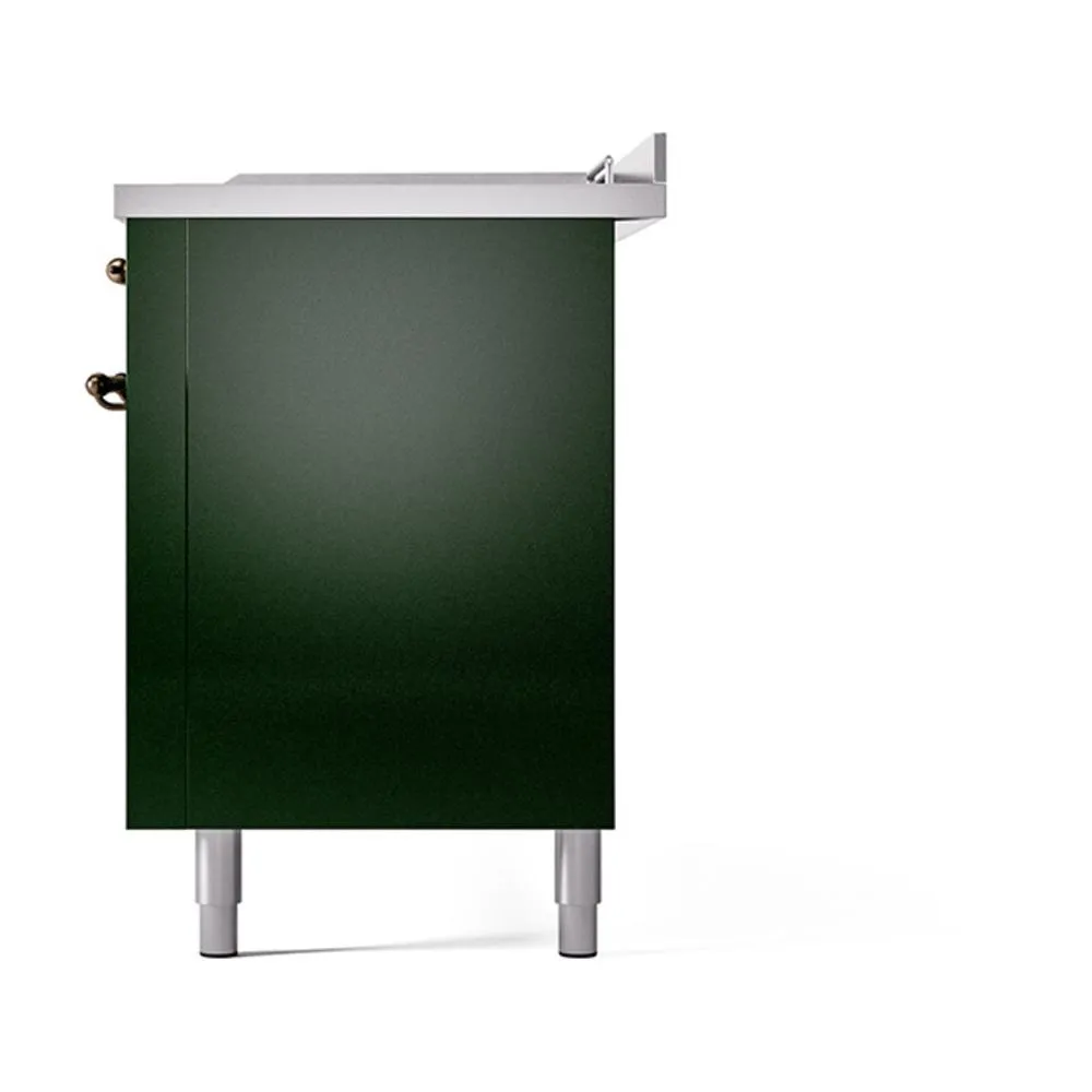 Ilve UN60FSQNMPEGBLP Ilve Un60Fsqnmpegblp Nostalgie Ii Noblesse 60" Dual Fuel Range (7 Sealed Burners   Griddle   French Top, Liquid Propane, Solid Door, Emerald Green, Burnished)