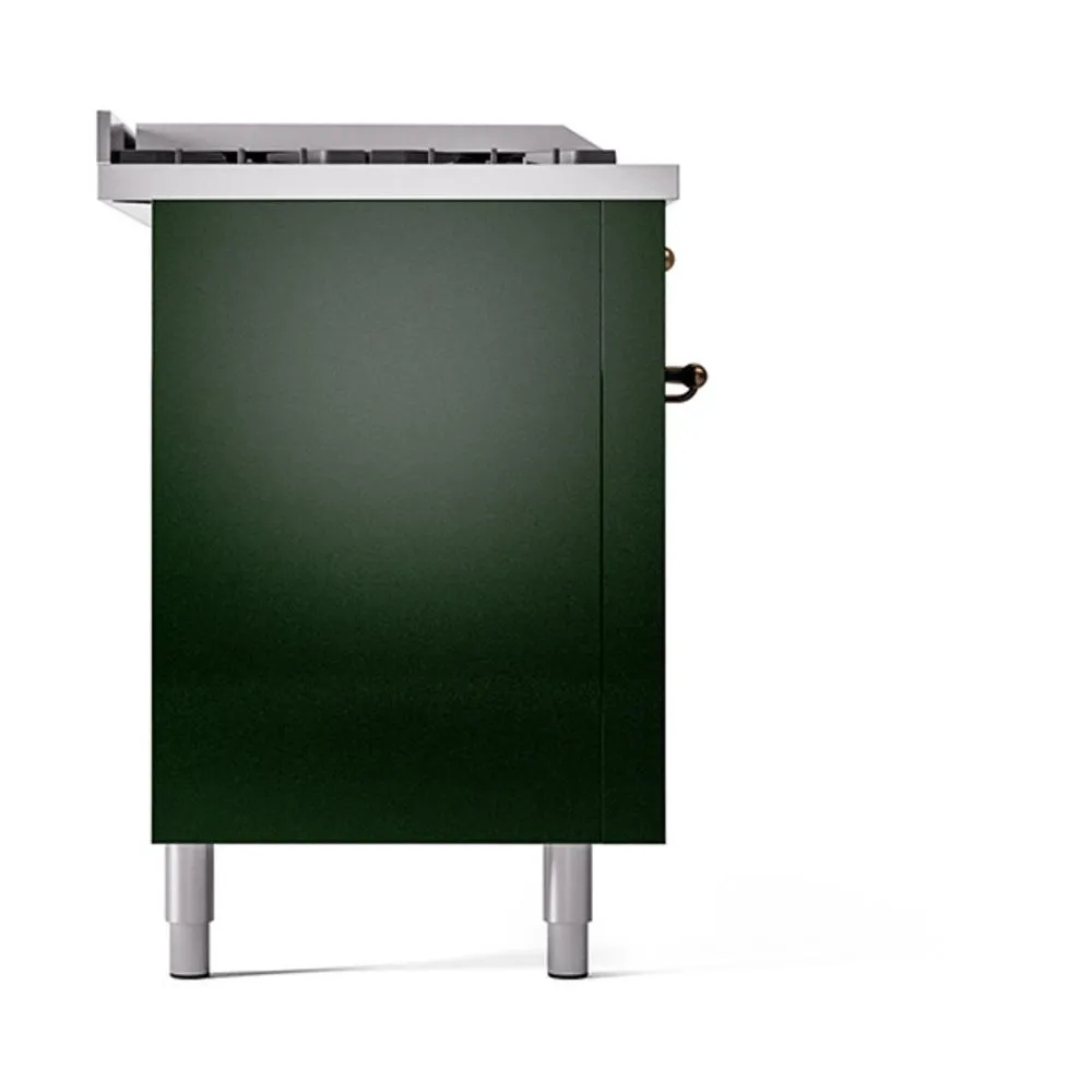 Ilve UN60FSQNMPEGBLP Ilve Un60Fsqnmpegblp Nostalgie Ii Noblesse 60" Dual Fuel Range (7 Sealed Burners   Griddle   French Top, Liquid Propane, Solid Door, Emerald Green, Burnished)