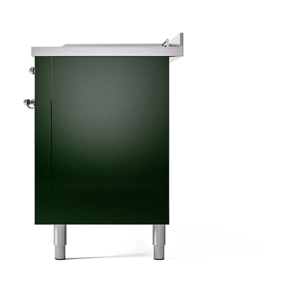 Ilve UN60FSQNMPEGC Ilve Un60Fsqnmpegc Nostalgie Ii Noblesse 60" Dual Fuel Range (7 Sealed Burners   Griddle   French Top, Natural Gas, Solid Door, Emerald Green, Chrome)