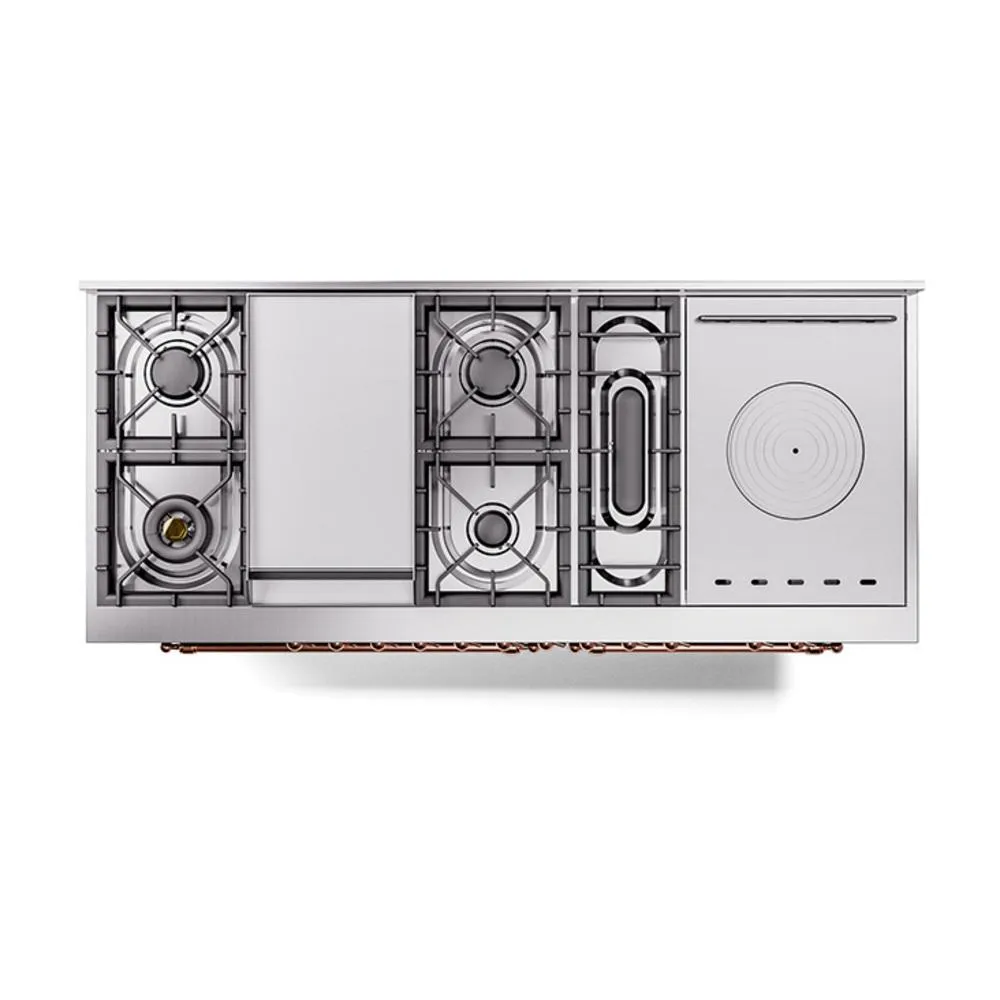 Ilve UN60FSQNMPEGP Ilve Un60Fsqnmpegp Nostalgie Ii Noblesse 60" Dual Fuel Range (7 Sealed Burners   Griddle   French Top, Natural Gas, Solid Door, Emerald Green, Copper)