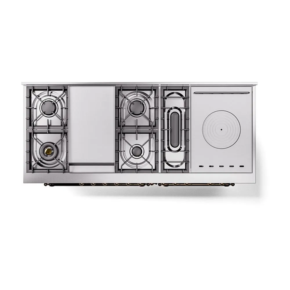 Ilve UN60FSQNMPMBB Ilve Un60Fsqnmpmbb Nostalgie Ii Noblesse 60" Dual Fuel Range (7 Sealed Burners   Griddle   French Top, Natural Gas, Solid Door, Midnight Blue, Burnished)