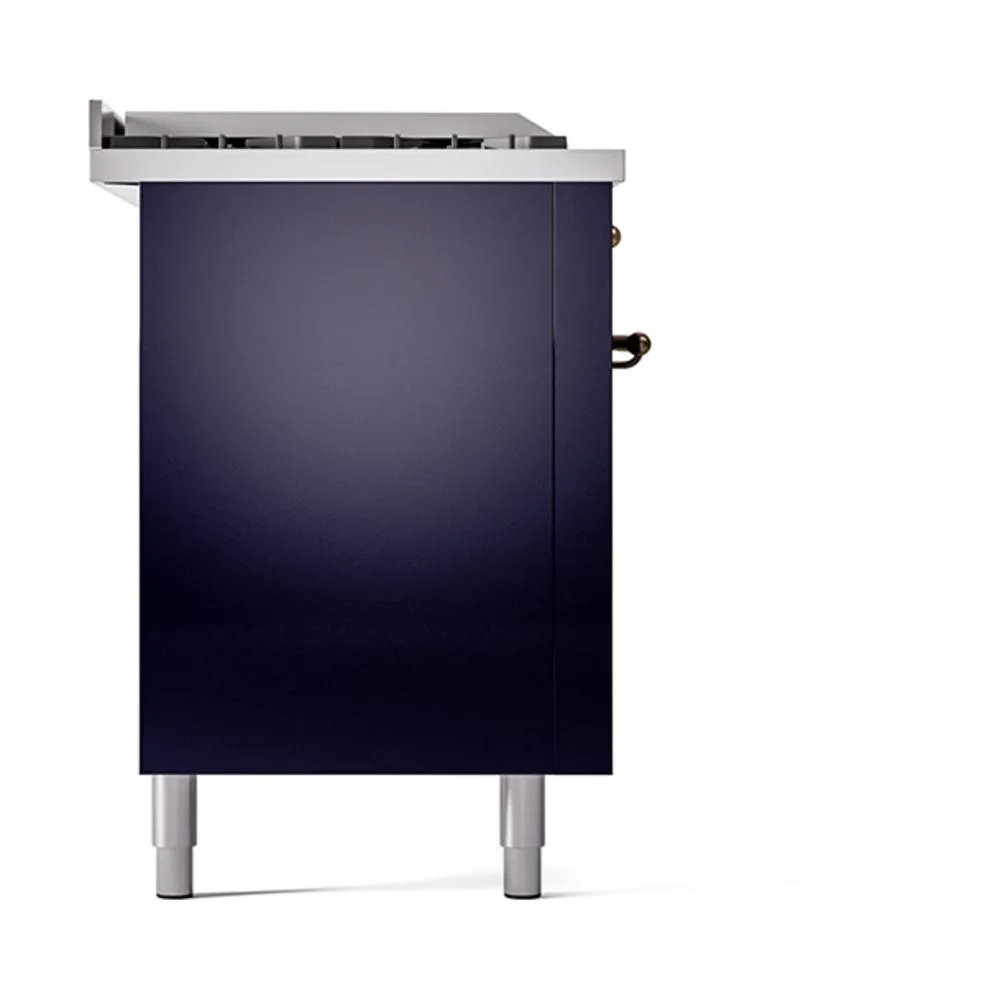 Ilve UN60FSQNMPMBB Ilve Un60Fsqnmpmbb Nostalgie Ii Noblesse 60" Dual Fuel Range (7 Sealed Burners   Griddle   French Top, Natural Gas, Solid Door, Midnight Blue, Burnished)