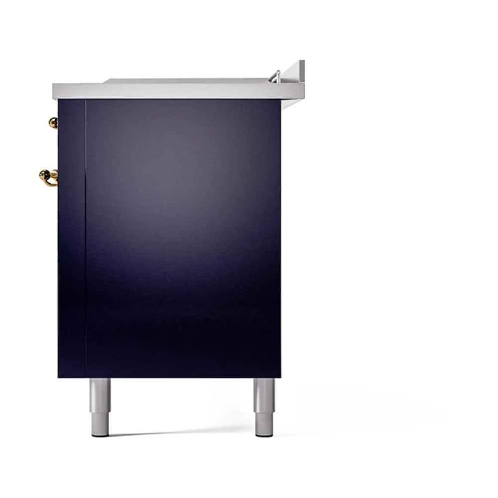Ilve UN60FSQNMPMBG Ilve Un60Fsqnmpmbg Nostalgie Ii Noblesse 60" Dual Fuel Range (7 Sealed Burners   Griddle   French Top, Natural Gas, Solid Door, Midnight Blue, Brass)