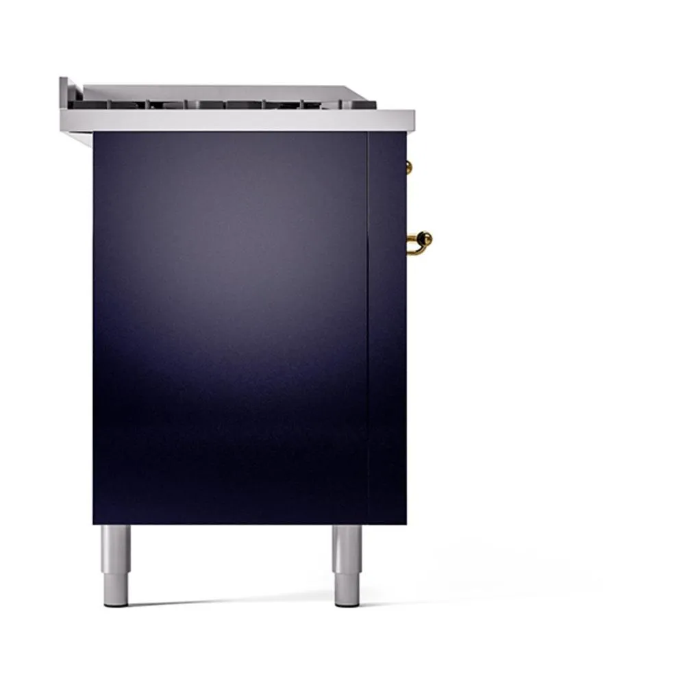 Ilve UN60FSQNMPMBG Ilve Un60Fsqnmpmbg Nostalgie Ii Noblesse 60" Dual Fuel Range (7 Sealed Burners   Griddle   French Top, Natural Gas, Solid Door, Midnight Blue, Brass)