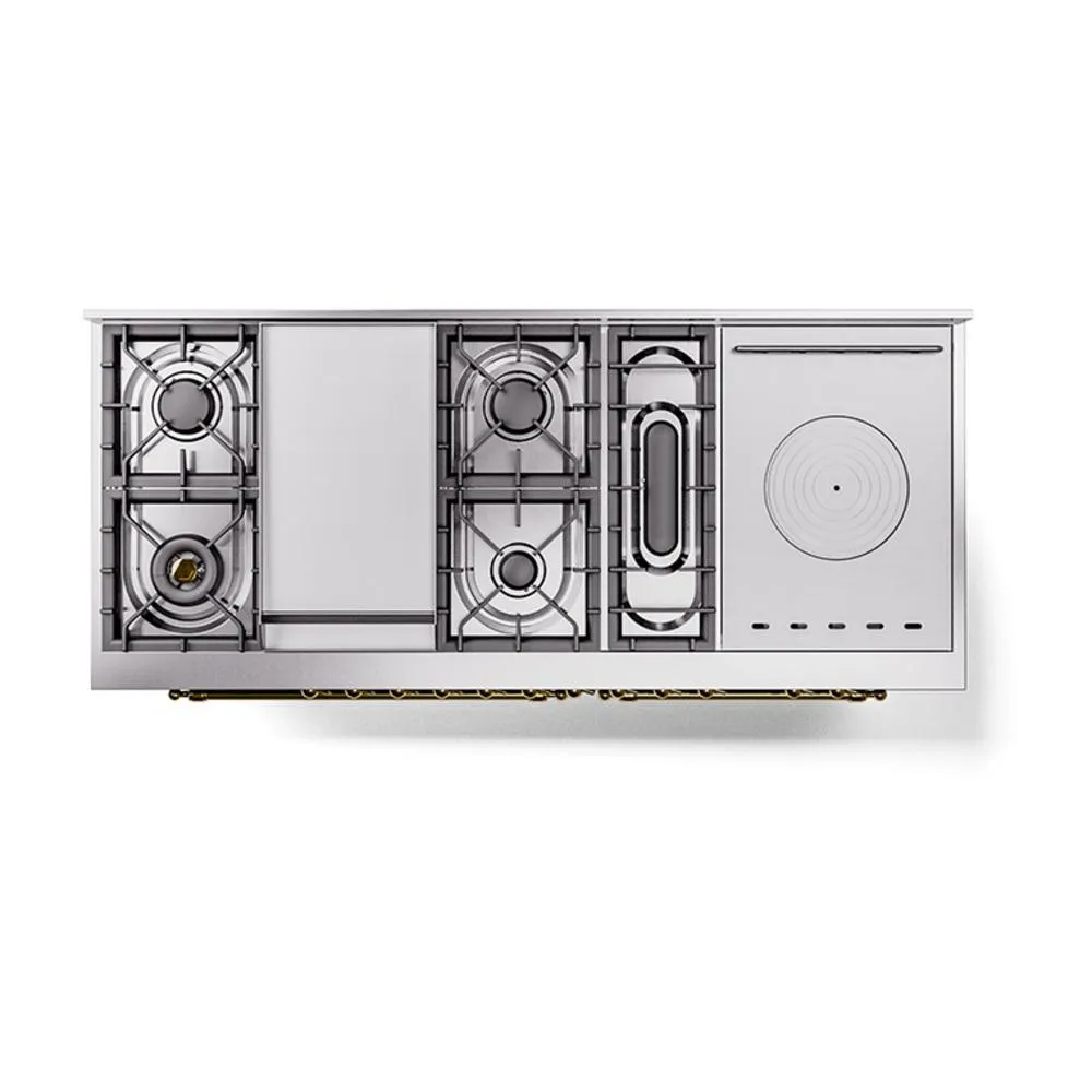 Ilve UN60FSQNMPMBG Ilve Un60Fsqnmpmbg Nostalgie Ii Noblesse 60" Dual Fuel Range (7 Sealed Burners   Griddle   French Top, Natural Gas, Solid Door, Midnight Blue, Brass)