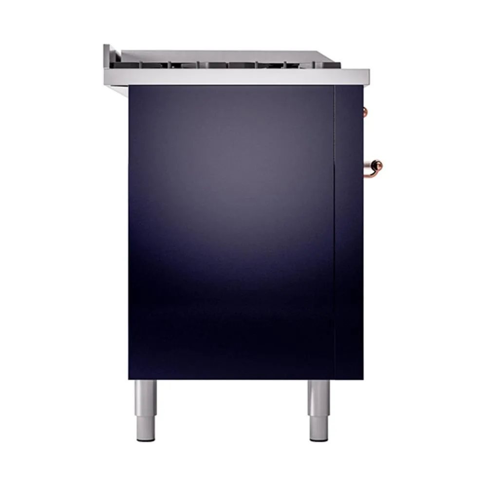 Ilve UN60FSQNMPMBP Ilve Un60Fsqnmpmbp Nostalgie Ii Noblesse 60" Dual Fuel Range (7 Sealed Burners   Griddle   French Top, Natural Gas, Solid Door, Midnight Blue, Copper)